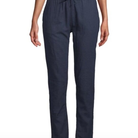 Womens Onia Linen blend with stretch pull on drawstring pants navy blue S - Picture 1 of 8